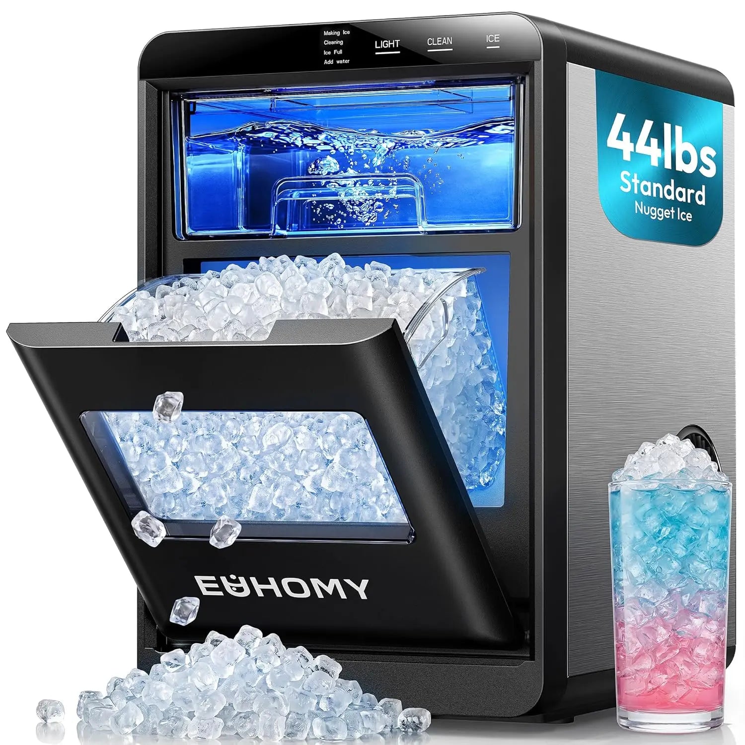 Nugget Ice Maker - 44Lbs/24H Self-Cleaning Machine