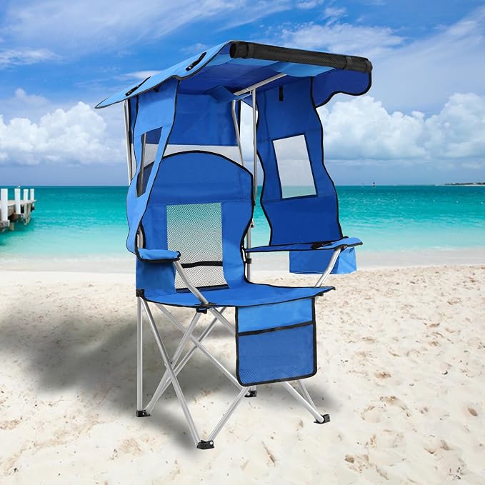 Camping Chairs with Canopy, Portable Quad Lawn Chair for Adults, Folding Recliner Chair with Cup Holder Outdoor Events and Shade- Support 330 LBS