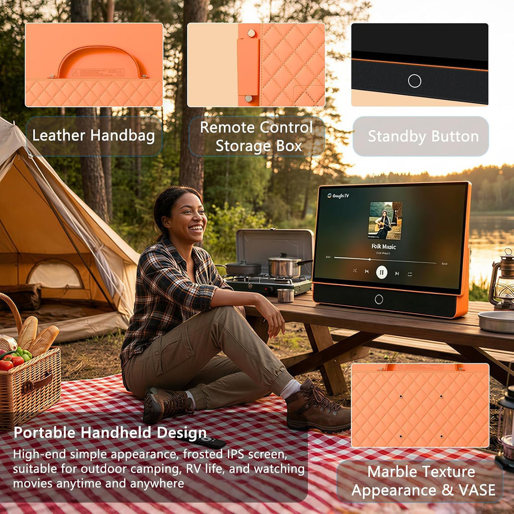 24-Inch Portable Smart TV with Protective Case, Battery Powered Outdoor TV, 1080P FHD, Google TV, HDR10, Dolby Audio, Chromecast, Ideal for Soccer, Sports, Football Game Day Bundle
