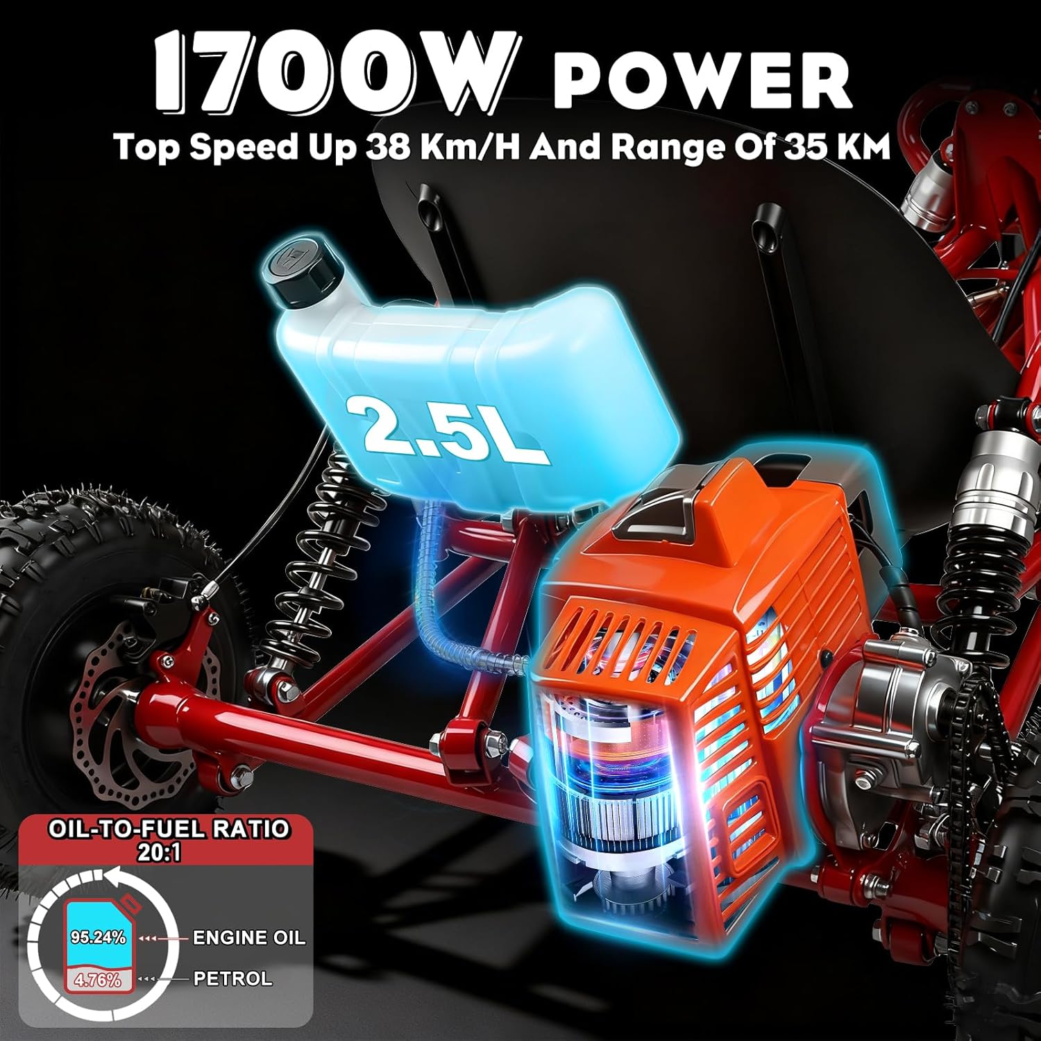 Gas Powered Go Kart, 2 Stroke Go Kart for Adults & Kids with Premium Steel Tubular Frame