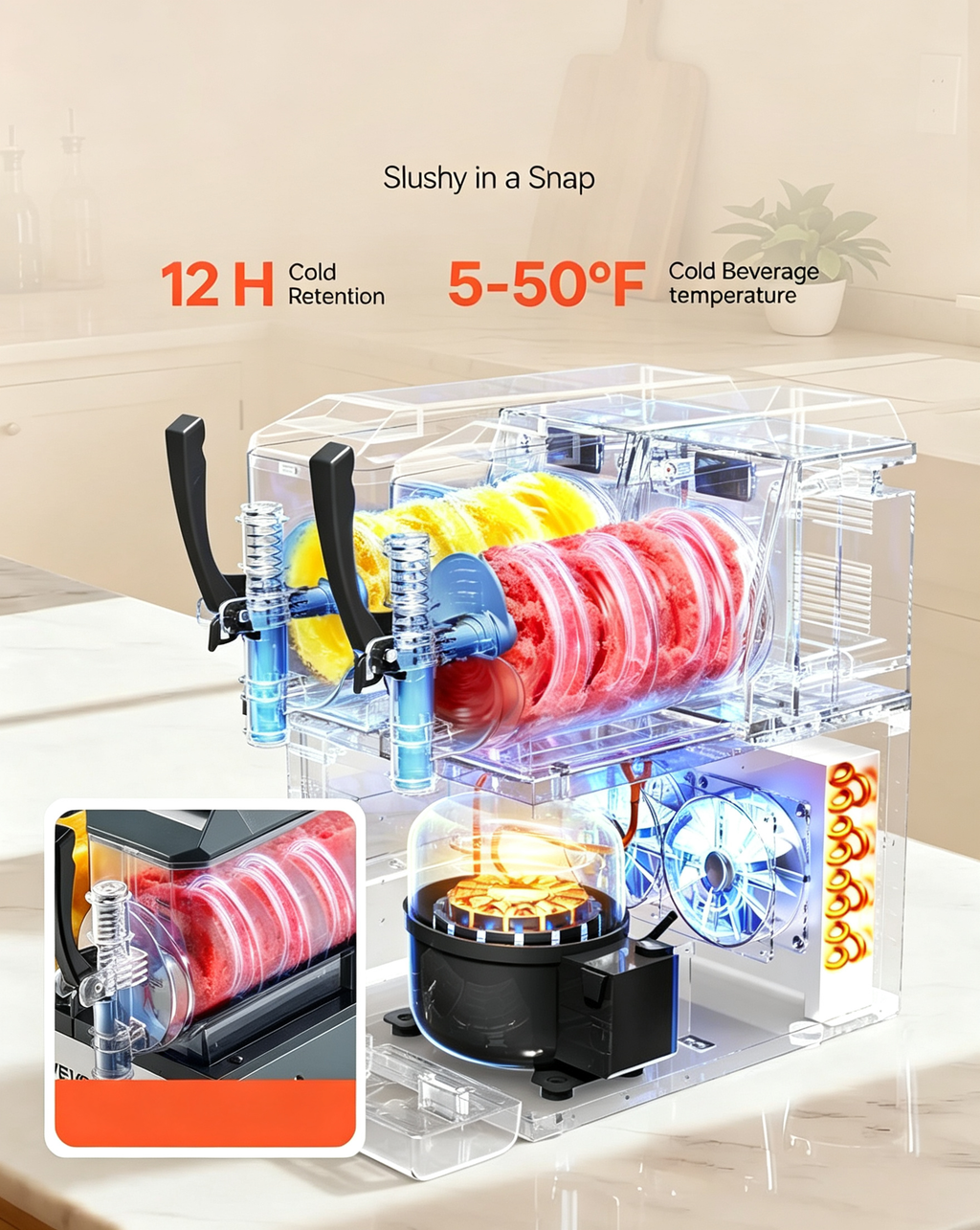 Slushie Machine, 4L/135oz x 2 Tank Slushy Machine for Home, No Ice Needed Frozen Drink Maker, Margarita Maker