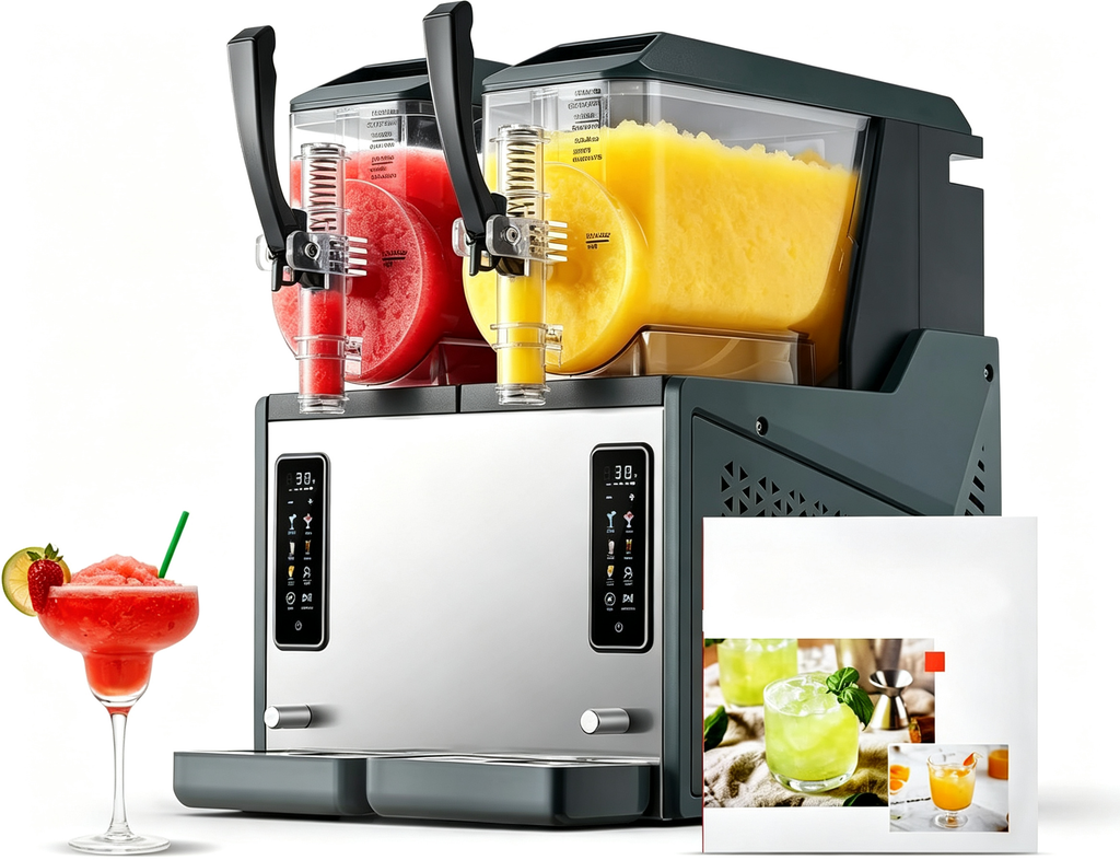 Slushie Machine, 4L/135oz x 2 Tank Slushy Machine for Home, No Ice Needed Frozen Drink Maker, Margarita Maker