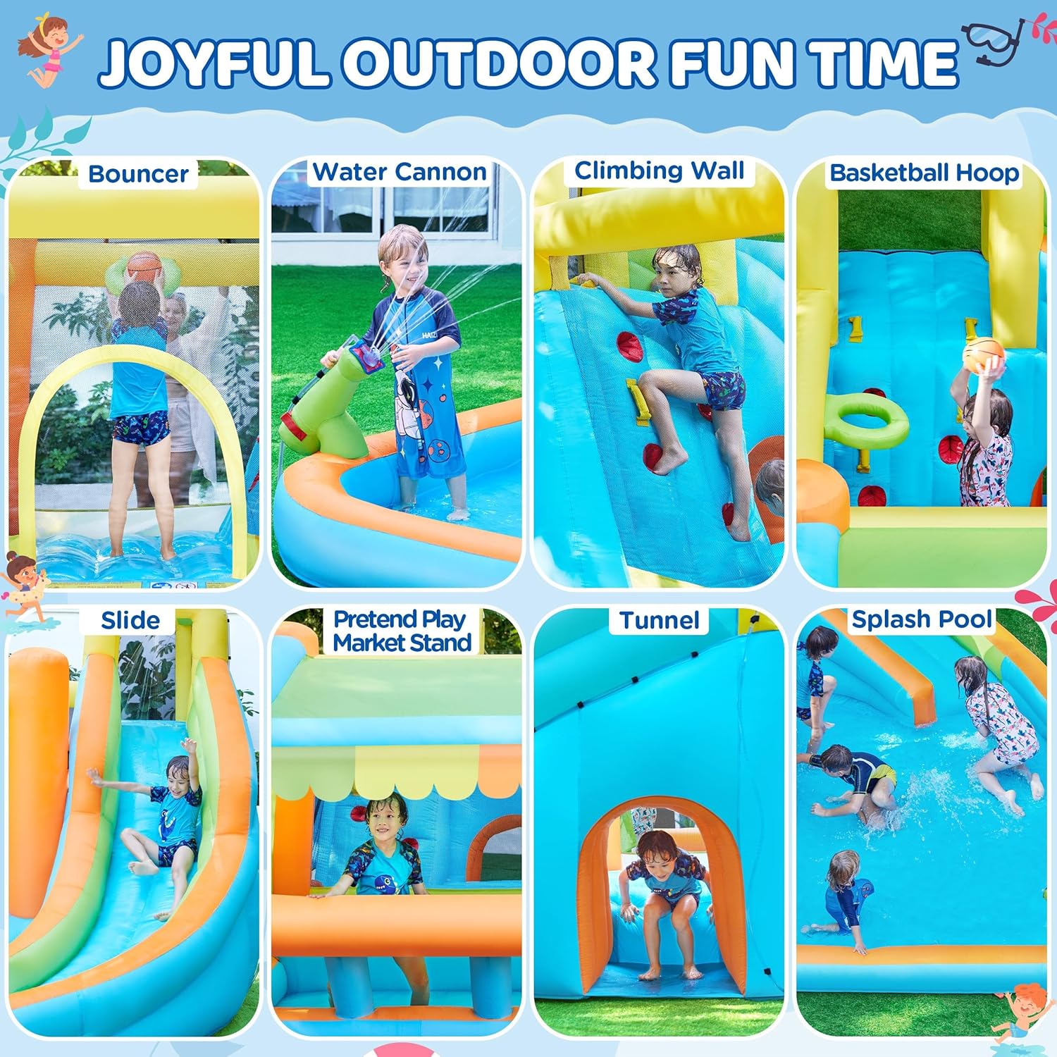 Inflatable Bounce House with Slide & Splash Pool