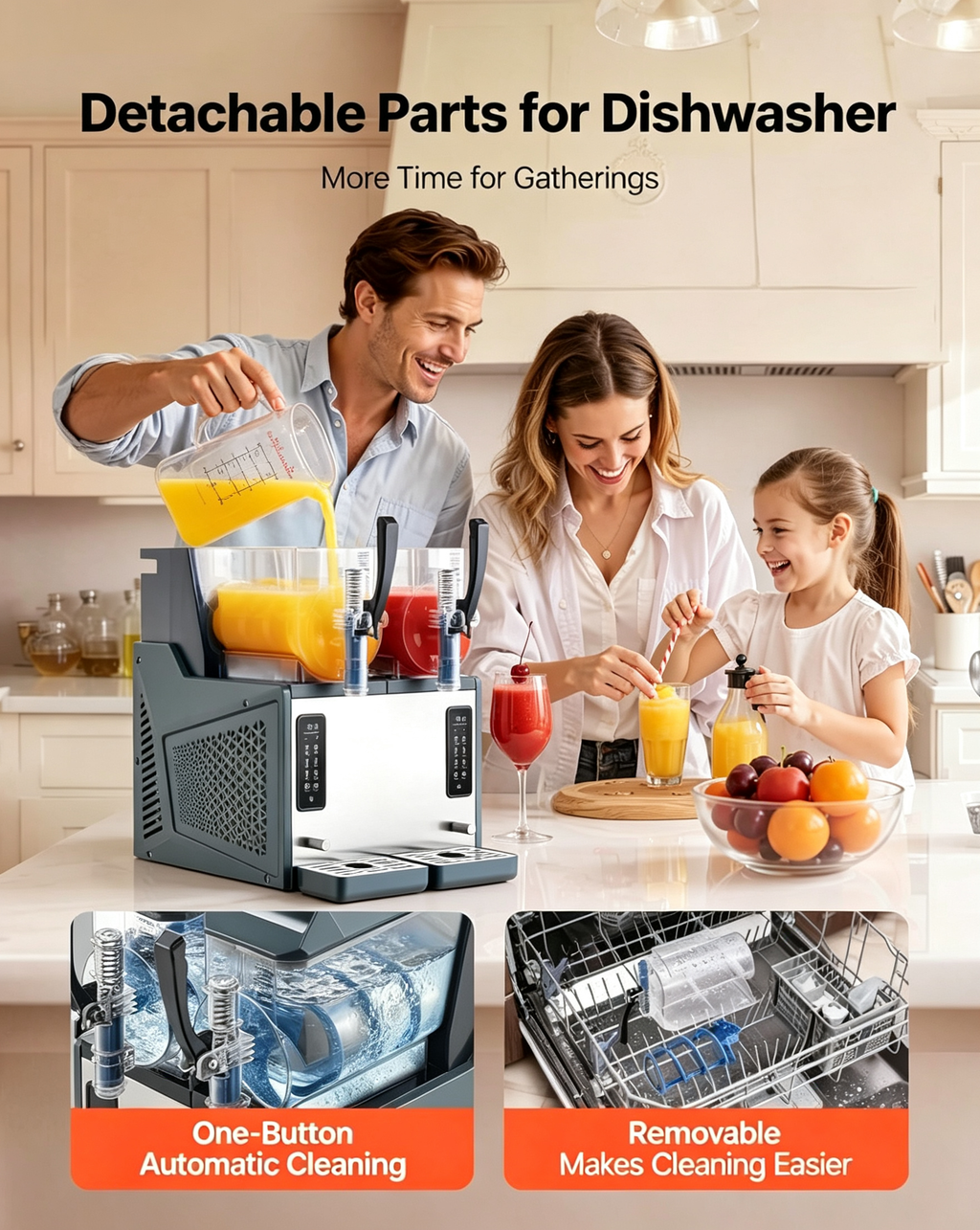 Slushie Machine, 4L/135oz x 2 Tank Slushy Machine for Home, No Ice Needed Frozen Drink Maker, Margarita Maker