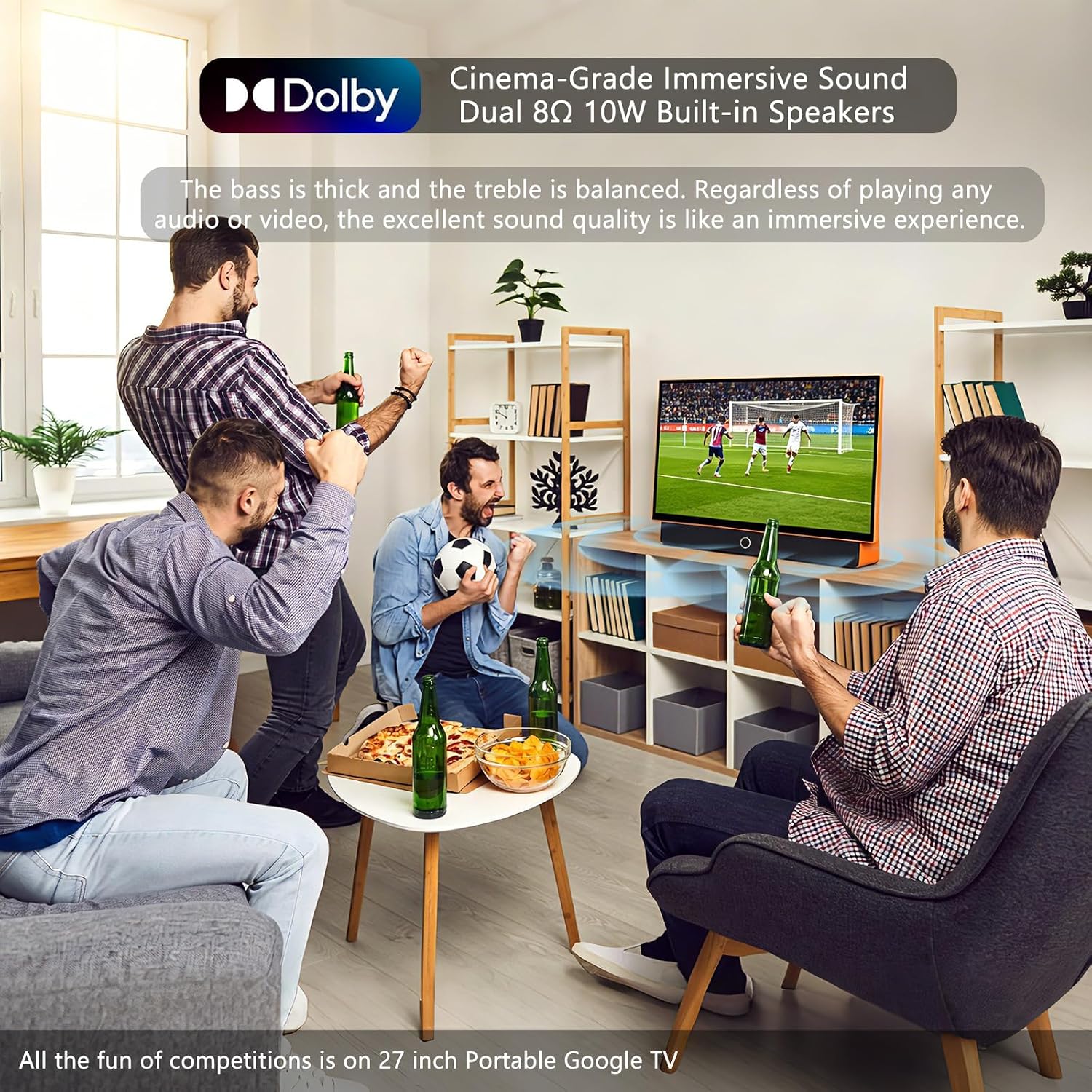 24-Inch Portable Smart TV with Protective Case, Battery Powered Outdoor TV, 1080P FHD, Google TV, HDR10, Dolby Audio, Chromecast, Ideal for Soccer, Sports, Football Game Day Bundle