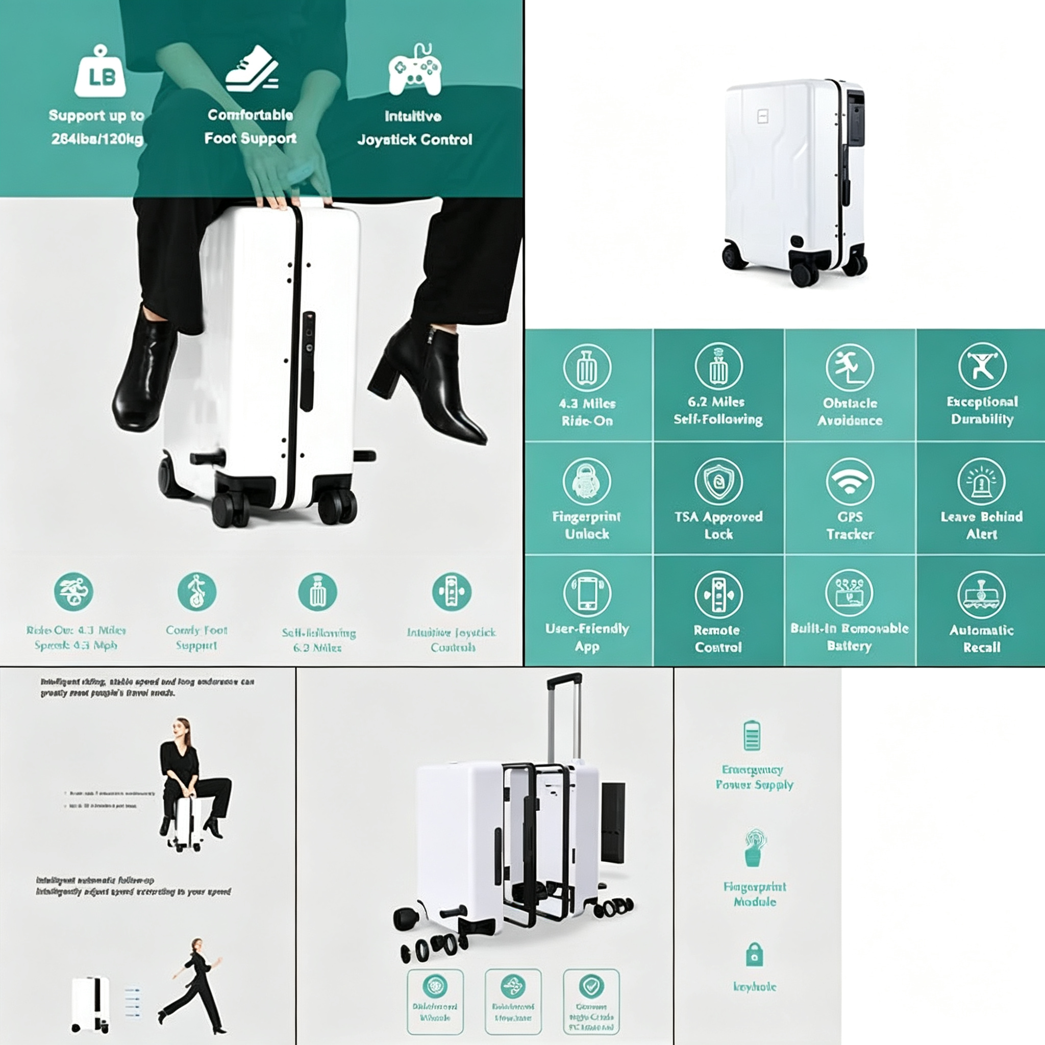 Smart Auto Follow Rideable Suitcase 33L, Lightweight Electric Luggage Scooter For Travel With Digital Lock, Waterproof And Lightweight