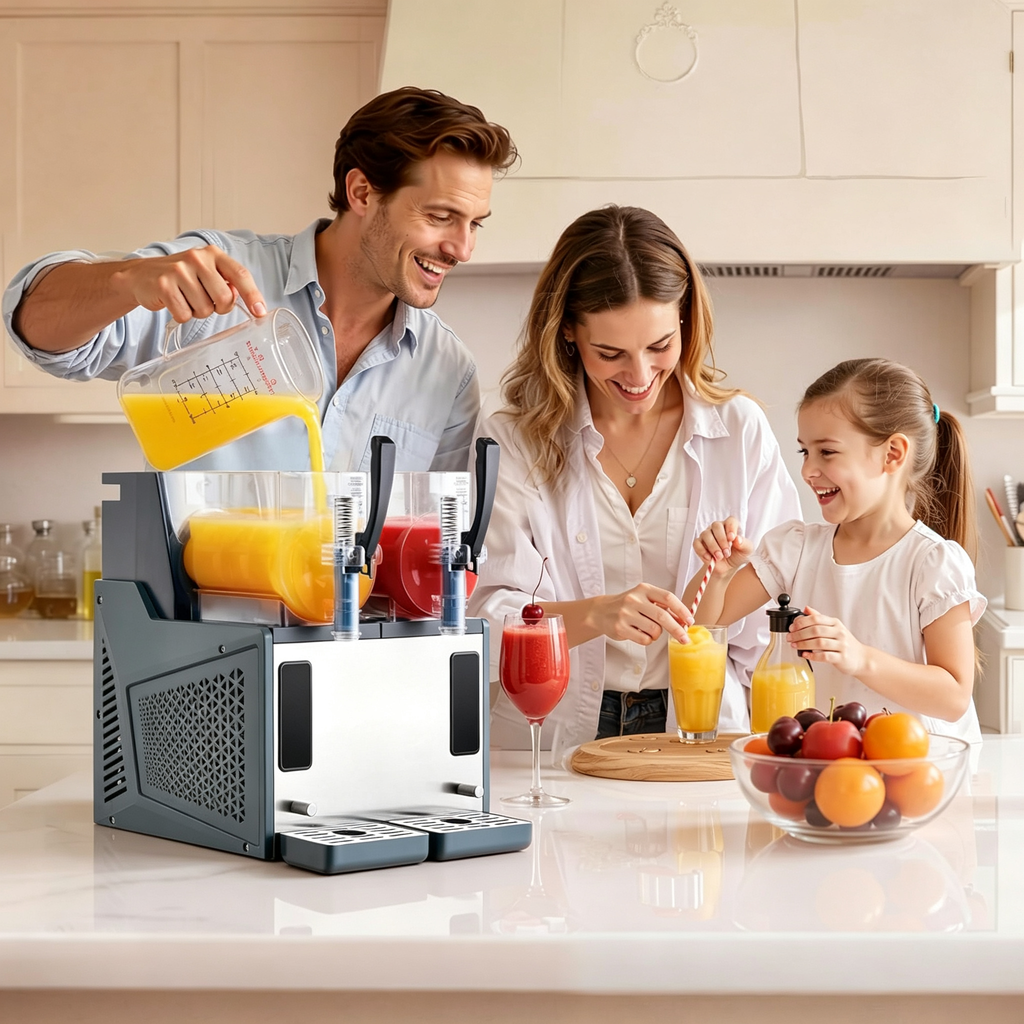Slushie Machine, 4L/135oz x 2 Tank Slushy Machine for Home, No Ice Needed Frozen Drink Maker, Margarita Maker