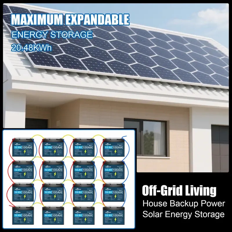🔥Last Day 49% OFF🔥KUNLUN 12V 100Ah LiFePO4 Battery – 100A Smart BMS, 1280Wh Deep Cycle