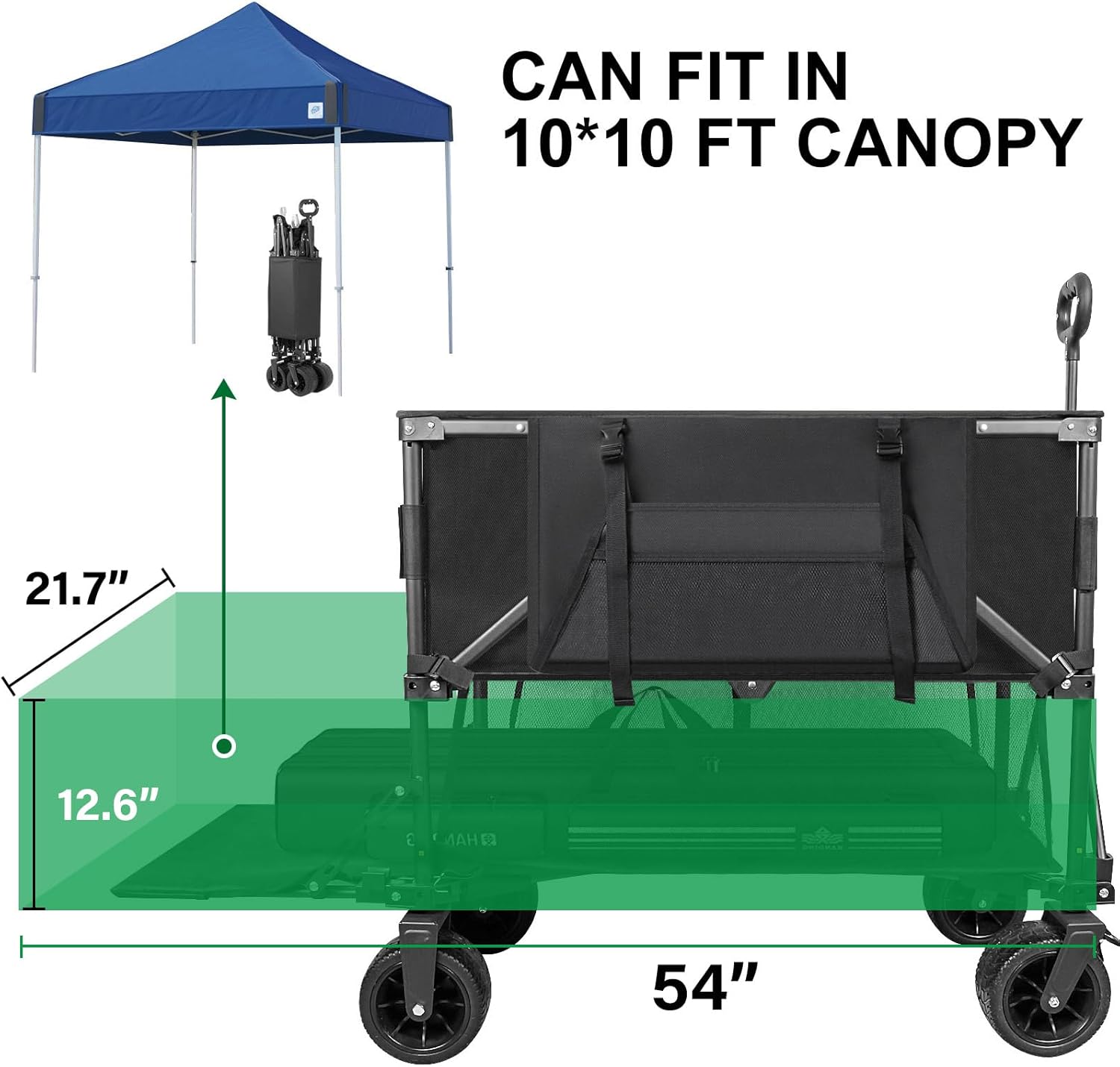 Double Decker Wagon 600lb Capacity & 400L Collapsible Sports Wagon with Big Wheels 54 Extended Utility Folding Cart for Camping Fishing & Outdoor Use