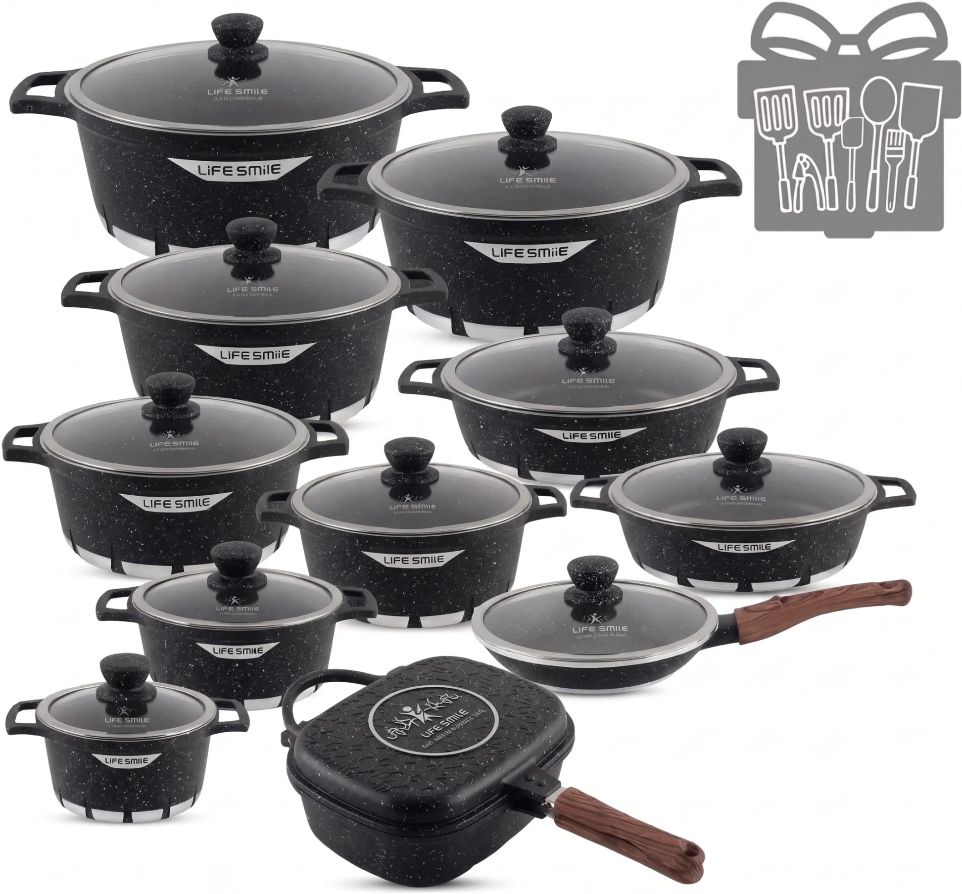 🎉Anniversary Sale-Cookware Set Pieces Non Stick Multi Layer Granite Coating🔥