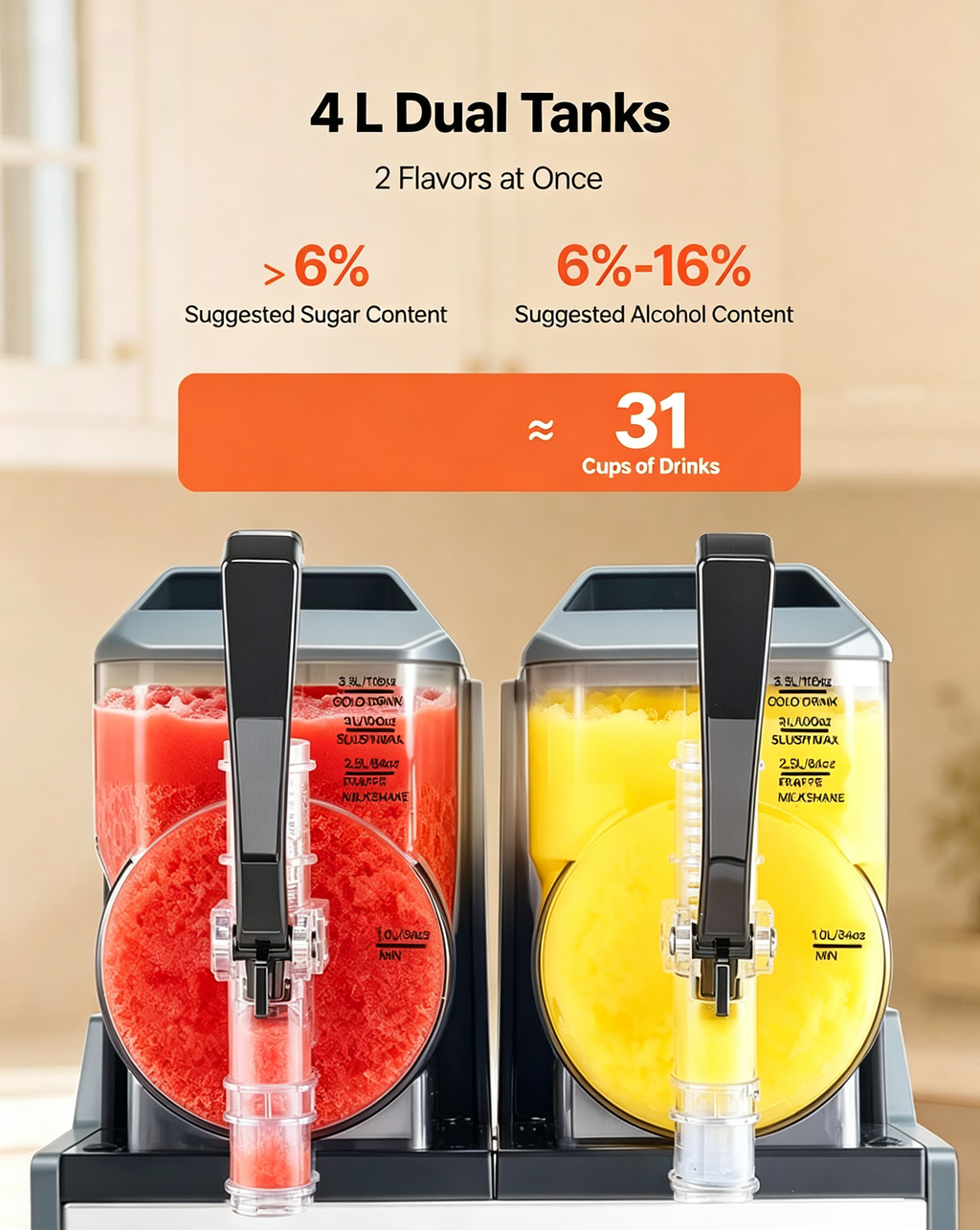 Slushie Machine, 4L/135oz x 2 Tank Slushy Machine for Home, No Ice Needed Frozen Drink Maker, Margarita Maker