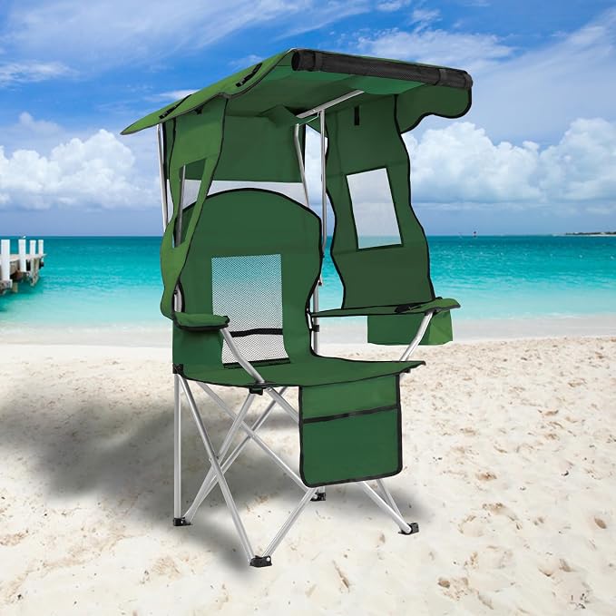 Camping Chairs with Canopy, Portable Quad Lawn Chair for Adults, Folding Recliner Chair with Cup Holder Outdoor Events and Shade- Support 330 LBS