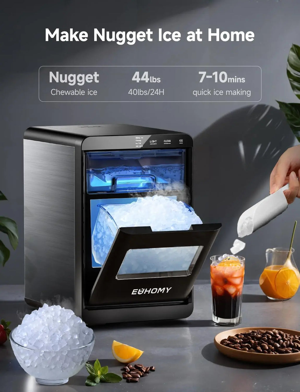 Nugget Ice Maker - 44Lbs/24H Self-Cleaning Machine