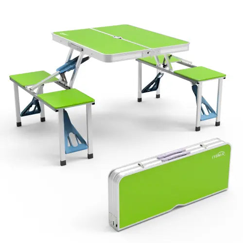 4 Ft Camping Picnic Table Set with 4 Seats, 220 Lbs Support Aluminum Frame, Foldable Suitcase Design with Umbrella Hole, for BBQ, Travel, Outing, Gathering, RV