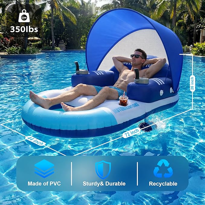 ⛱️Electric Motorized Pool Lounger w/ Sun Canopy! 🚤