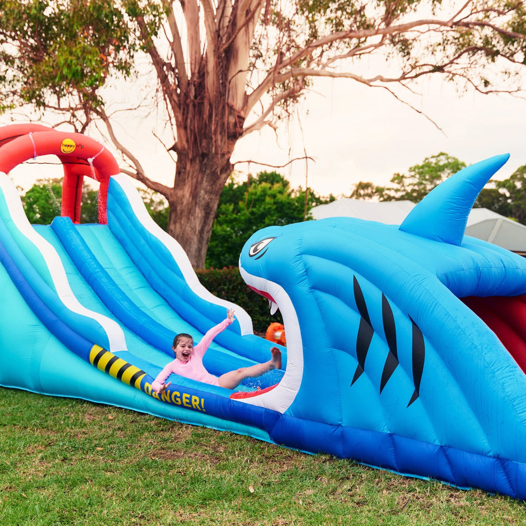 Happy Hop Shark Attack Double Slide Inflatable Water Slide