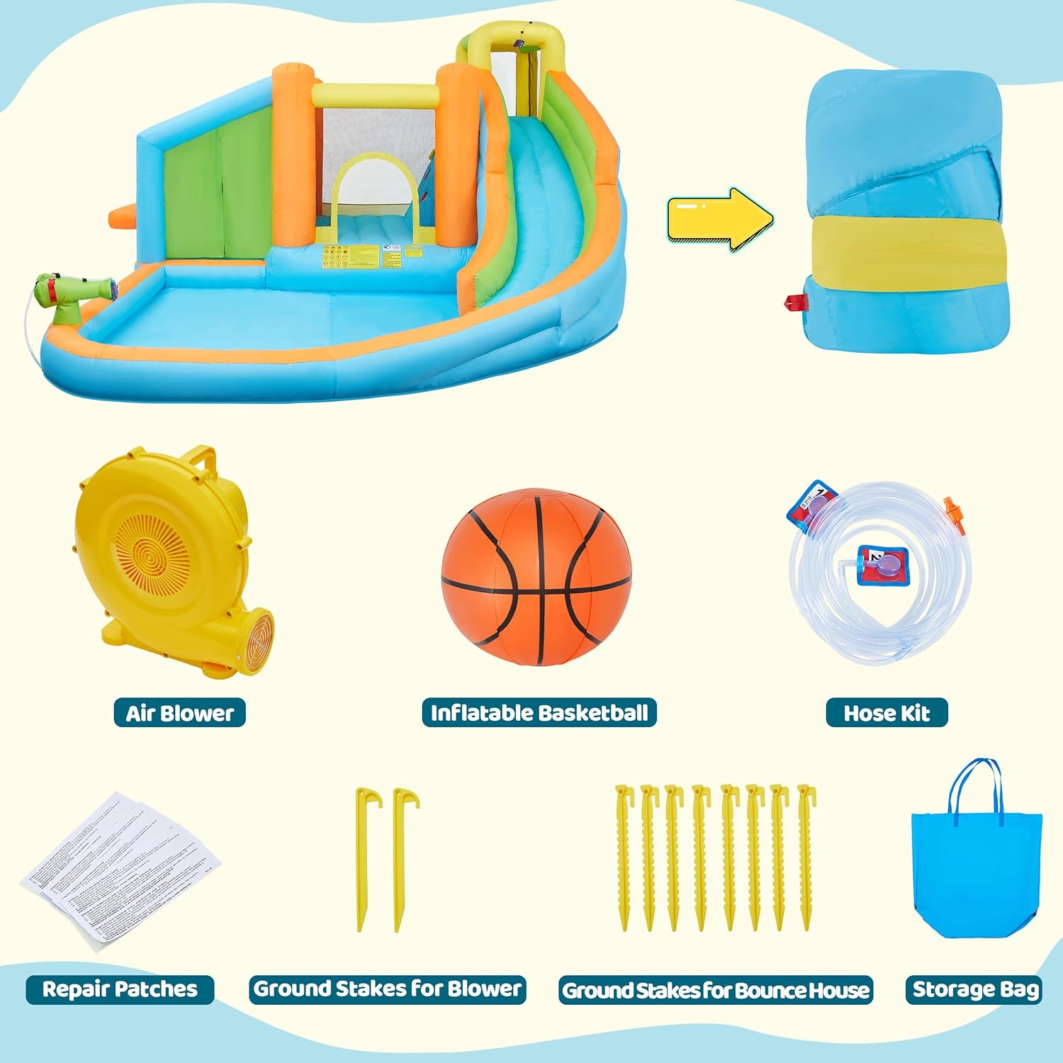 Inflatable Bounce House with Slide & Splash Pool