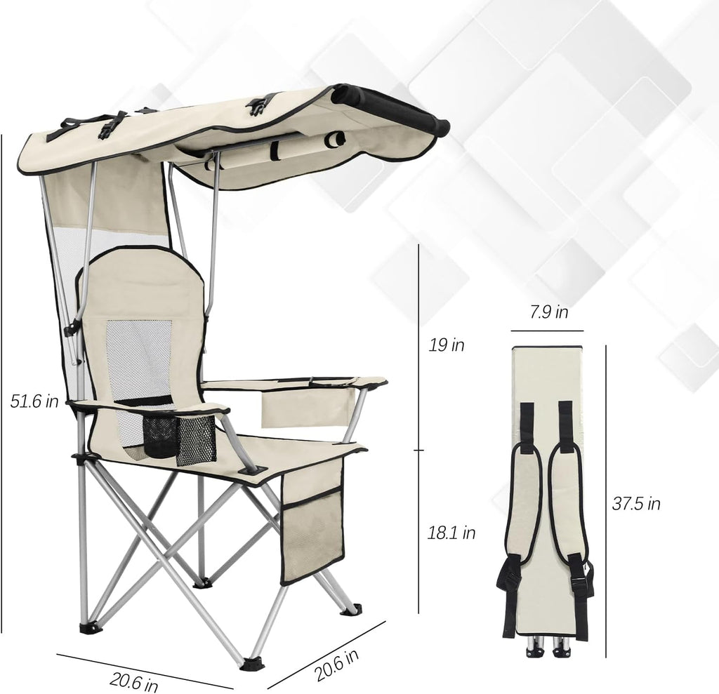 Camping Chairs with Canopy, Portable Quad Lawn Chair for Adults, Folding Recliner Chair with Cup Holder Outdoor Events and Shade- Support 330 LBS