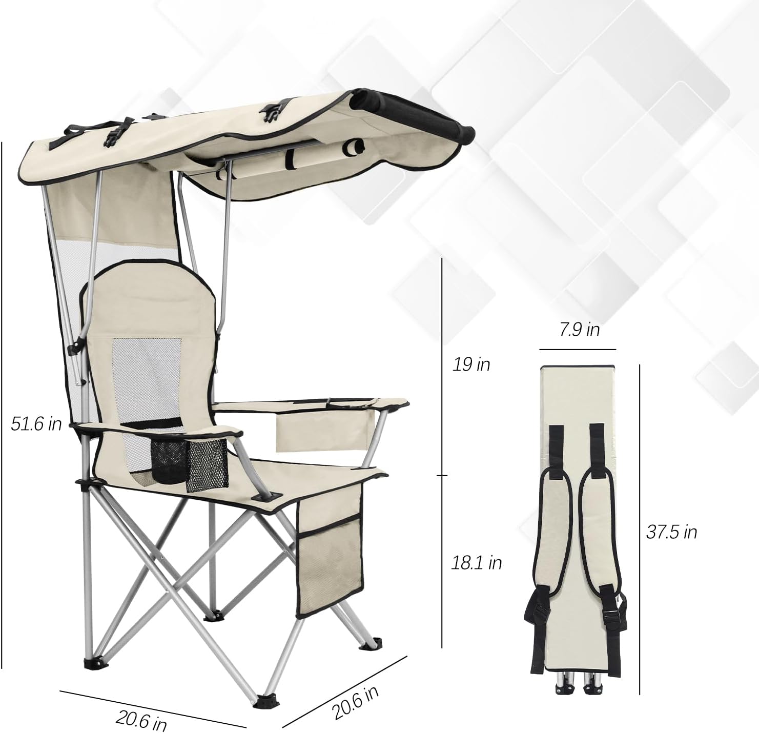 Camping Chairs with Canopy, Portable Quad Lawn Chair for Adults, Folding Recliner Chair with Cup Holder Outdoor Events and Shade- Support 330 LBS