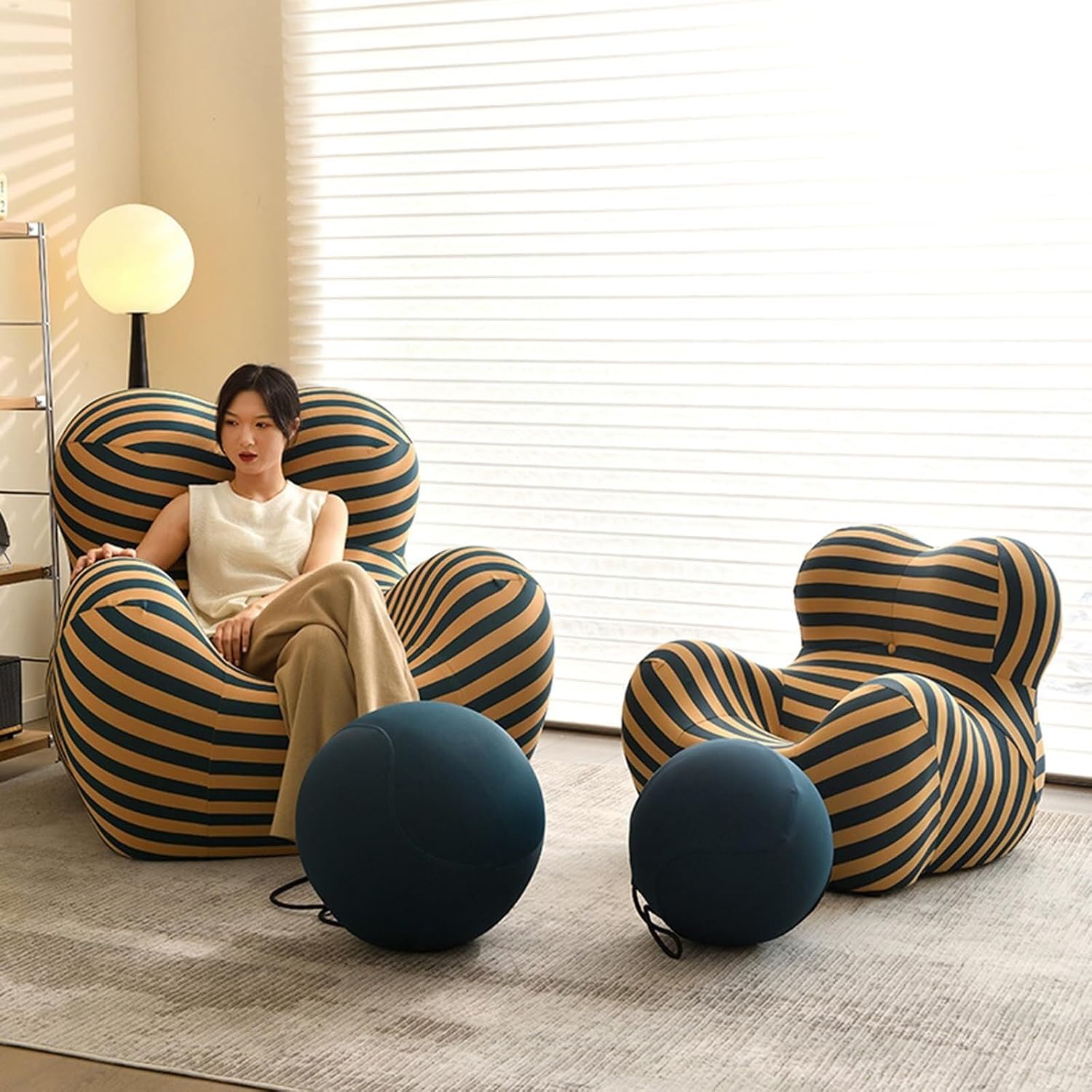 Modern Living Room Accent Chair with Round Ottoman