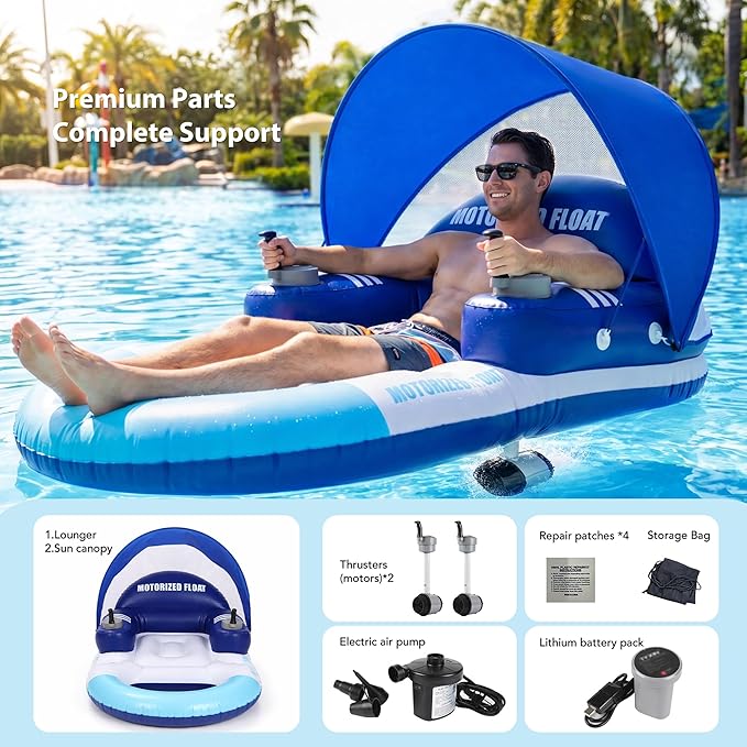 ⛱️Electric Motorized Pool Lounger w/ Sun Canopy! 🚤