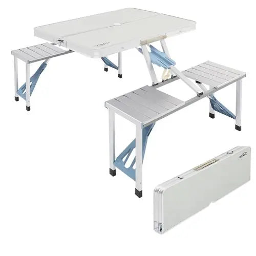 4 Ft Camping Picnic Table Set with 4 Seats, 220 Lbs Support Aluminum Frame, Foldable Suitcase Design with Umbrella Hole, for BBQ, Travel, Outing, Gathering, RV