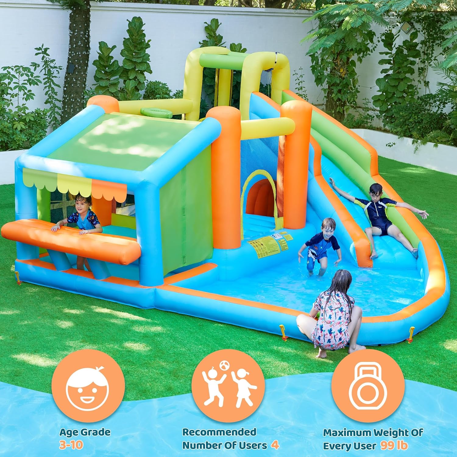 Inflatable Bounce House with Slide & Splash Pool
