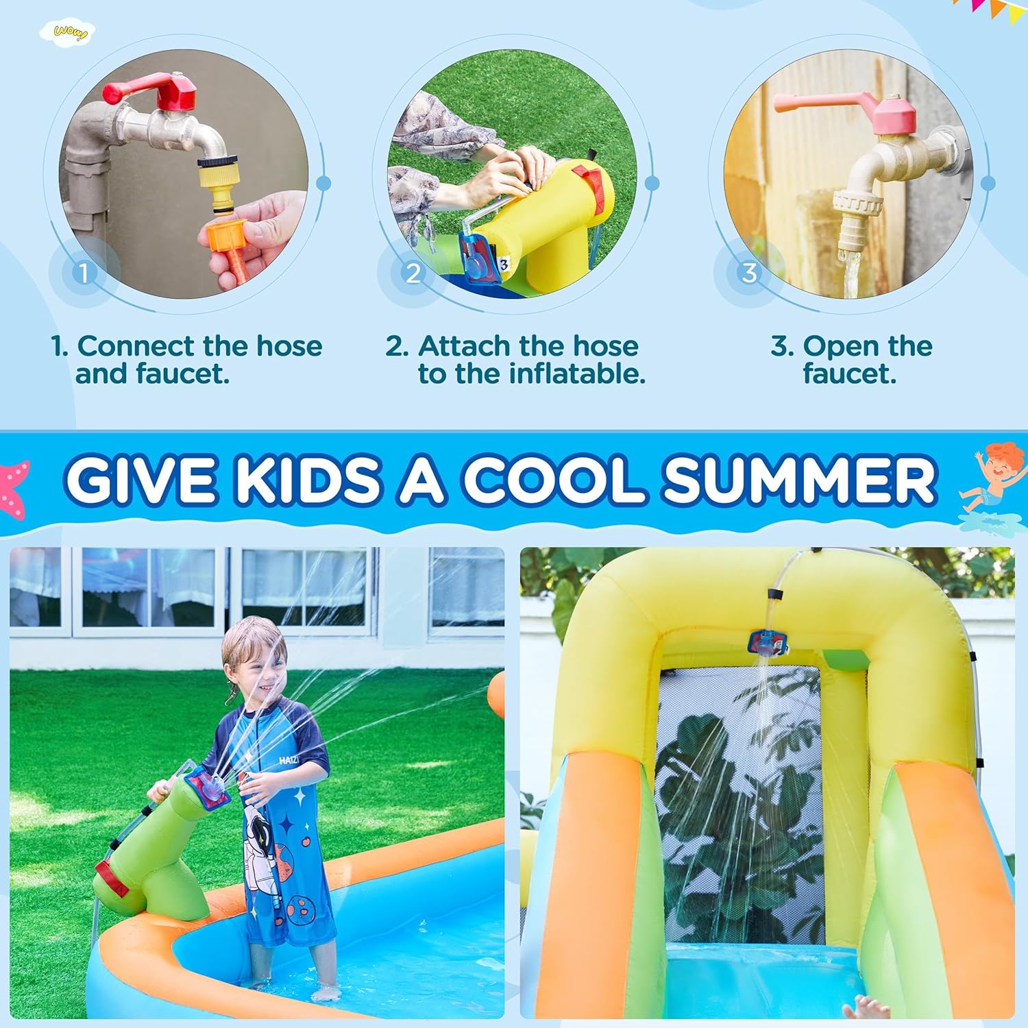 Inflatable Bounce House with Slide & Splash Pool