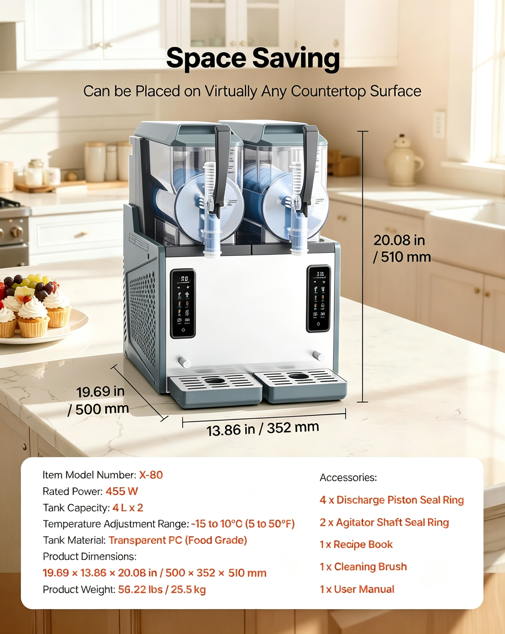 Slushie Machine, 4L/135oz x 2 Tank Slushy Machine for Home, No Ice Needed Frozen Drink Maker, Margarita Maker