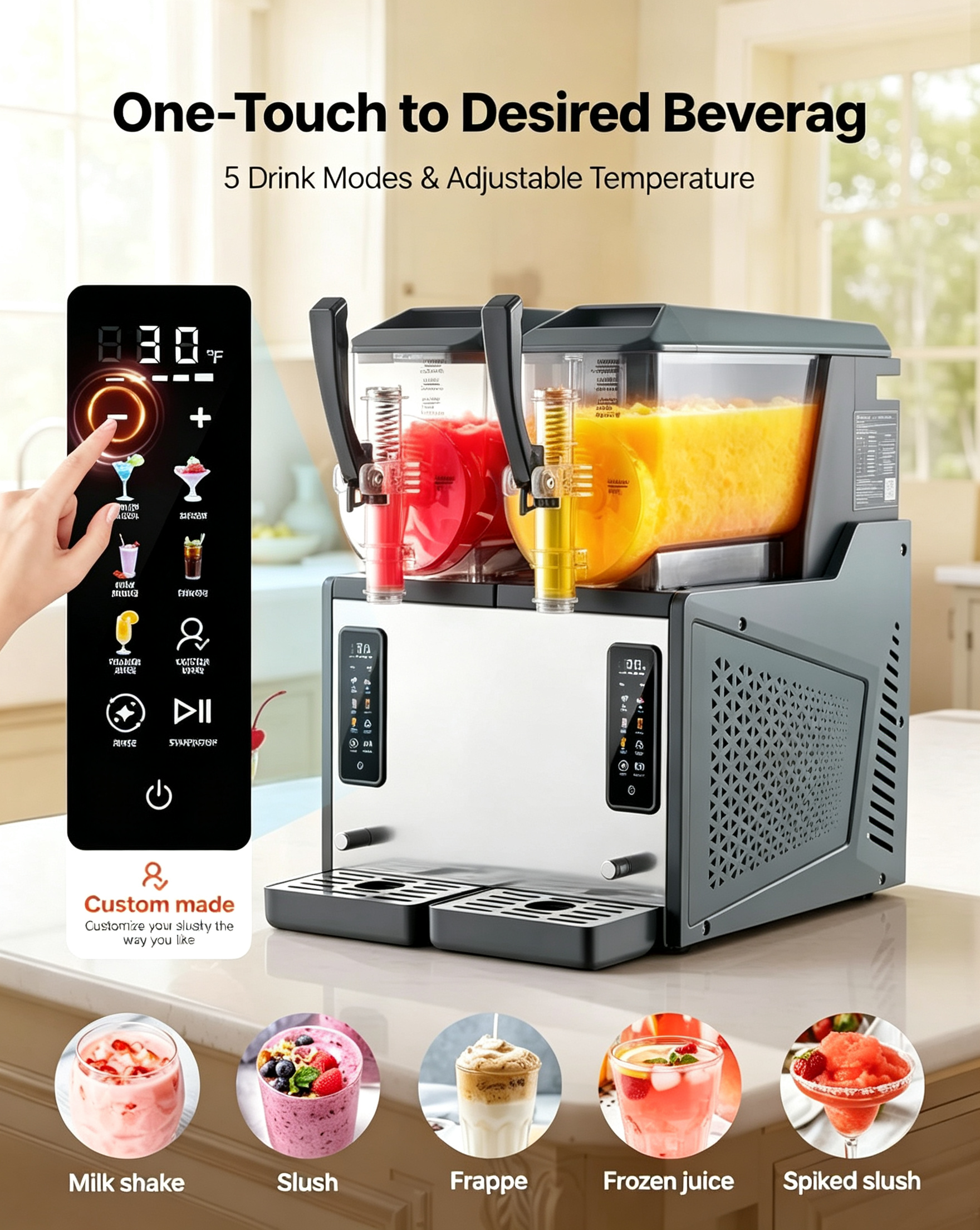 Slushie Machine, 4L/135oz x 2 Tank Slushy Machine for Home, No Ice Needed Frozen Drink Maker, Margarita Maker
