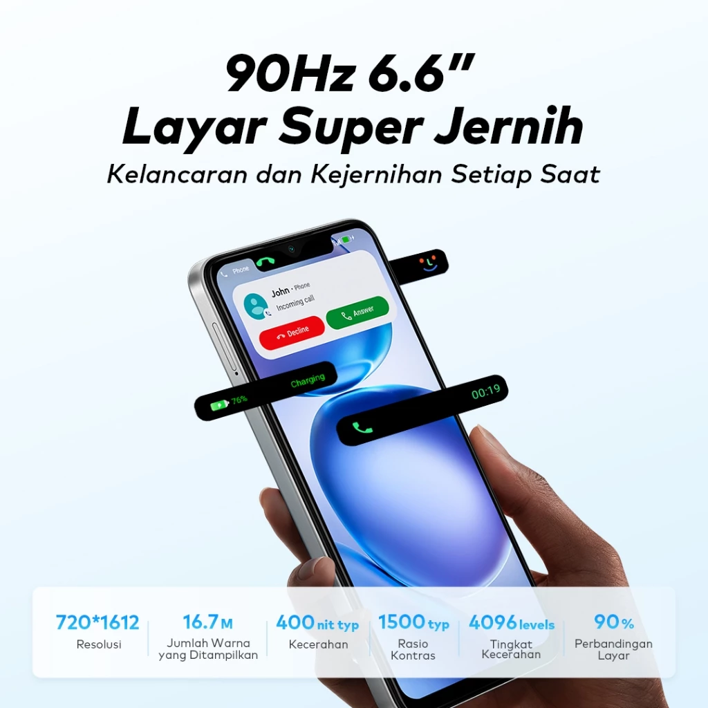 ITEL A100CS Desain Baru 3GB + 64GB | Layar 6.6 "90Hz | HP Tahan Banting Kelas Militer | Baterai 5000mAh | UltraLink Panggilan Gratis