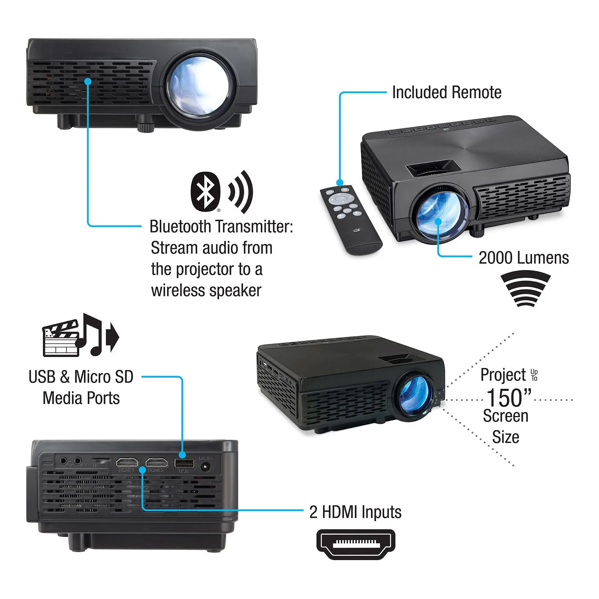 iLive Pop-up Projector Movie Kit with 120" Screen & Speaker