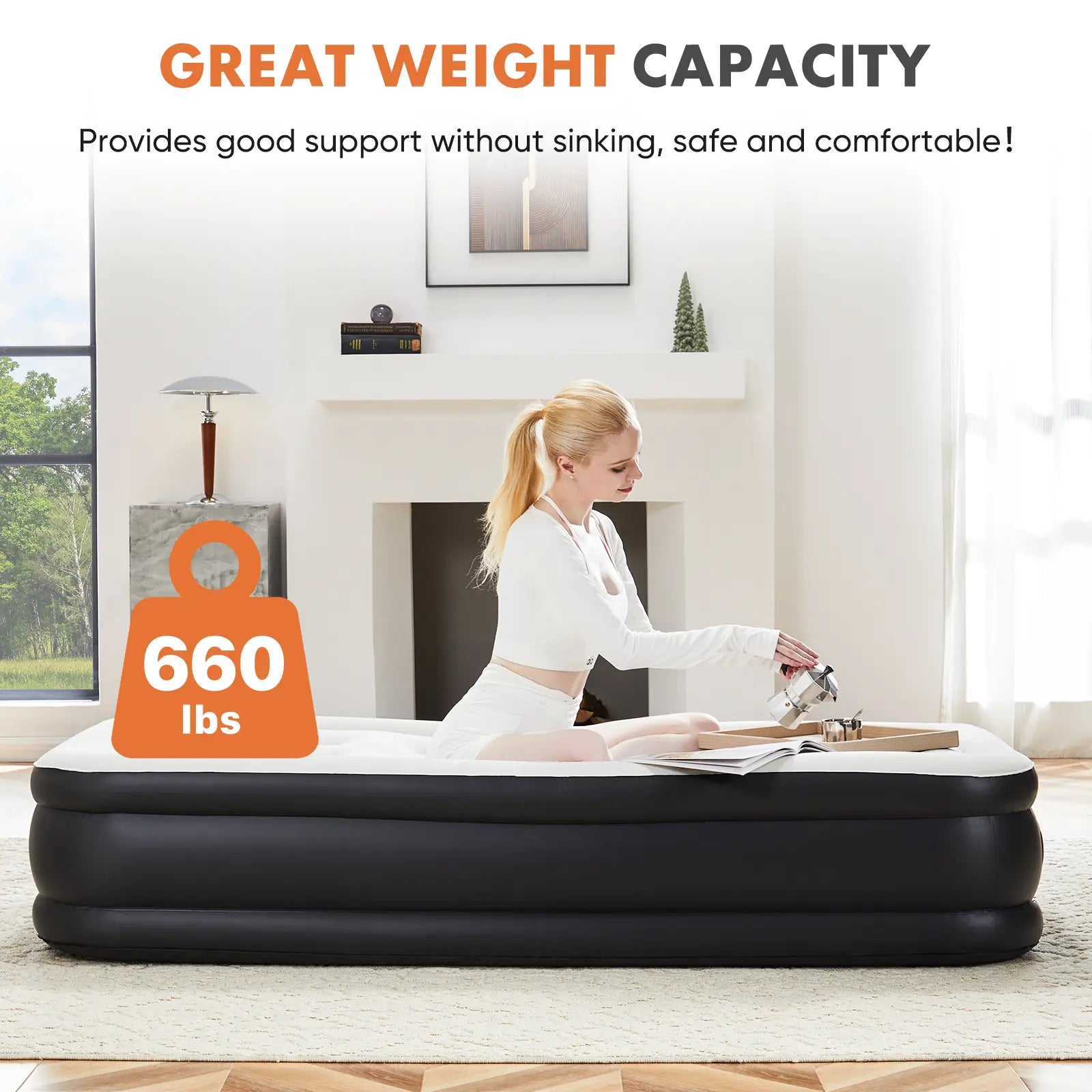 Air Mattress with Built-in Pump - 660 lbs Capacity