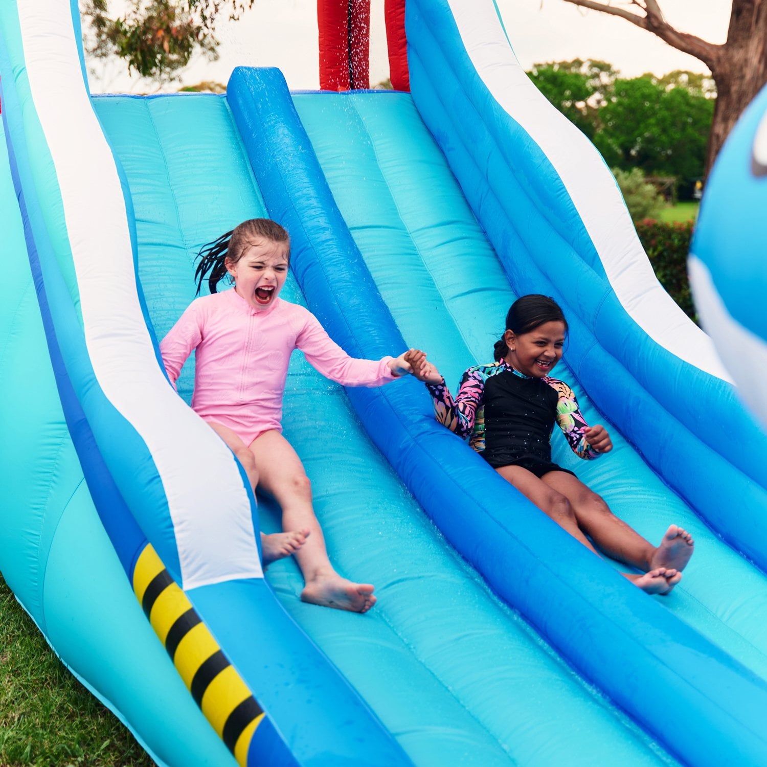 Happy Hop Shark Attack Double Slide Inflatable Water Slide