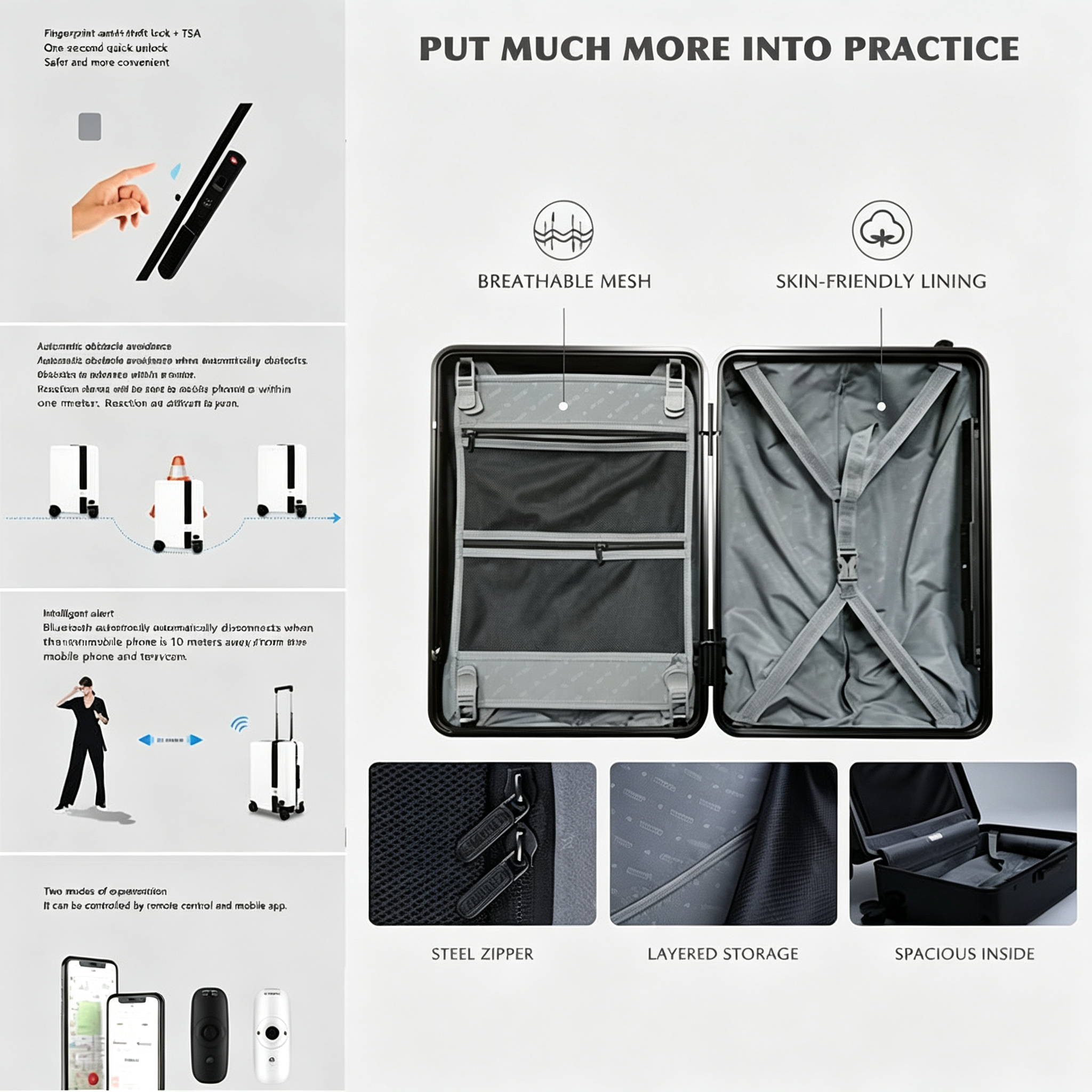 Smart Auto Follow Rideable Suitcase 33L, Lightweight Electric Luggage Scooter For Travel With Digital Lock, Waterproof And Lightweight