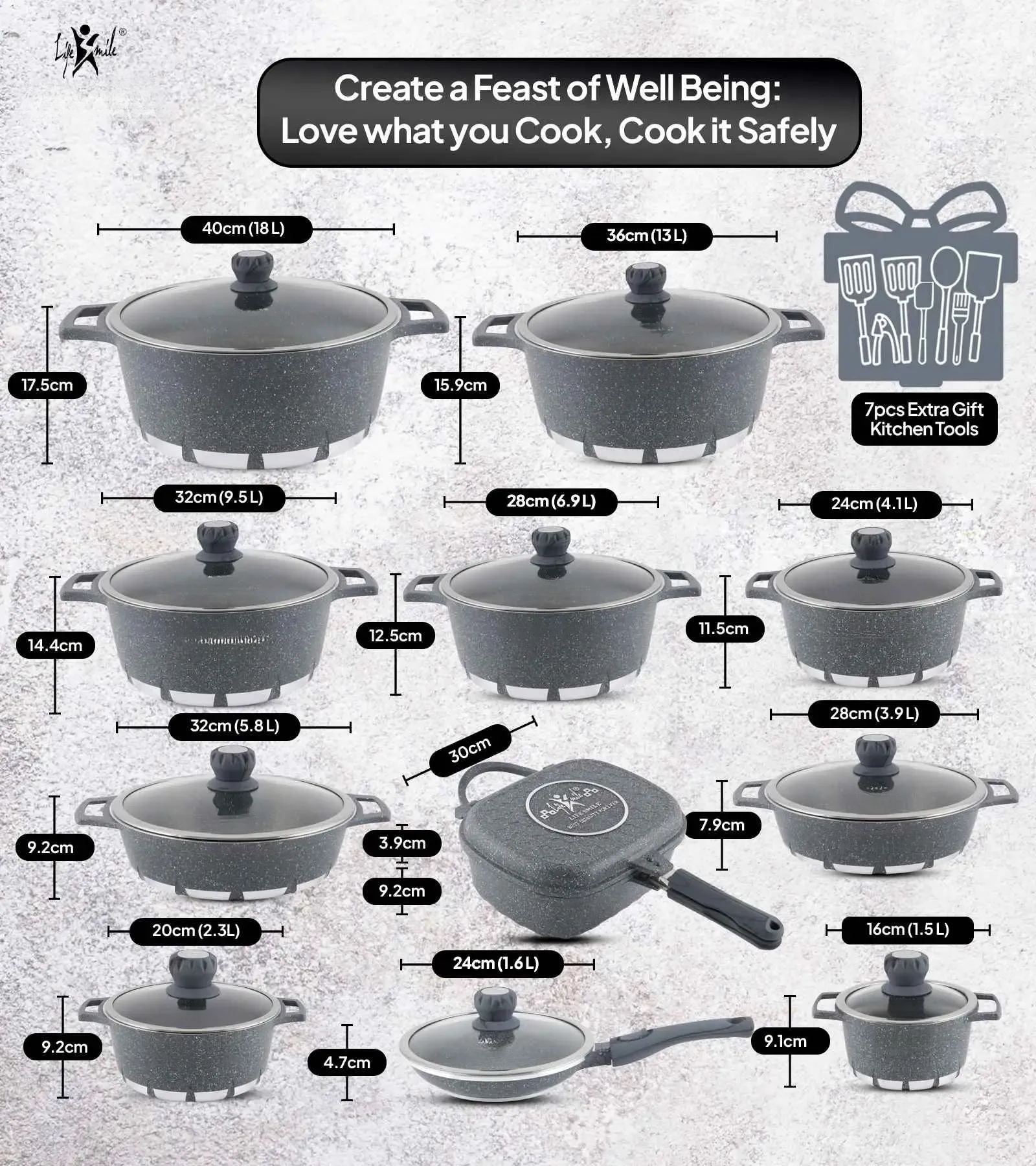 🎉Anniversary Sale-Cookware Set Pieces Non Stick Multi Layer Granite Coating🔥