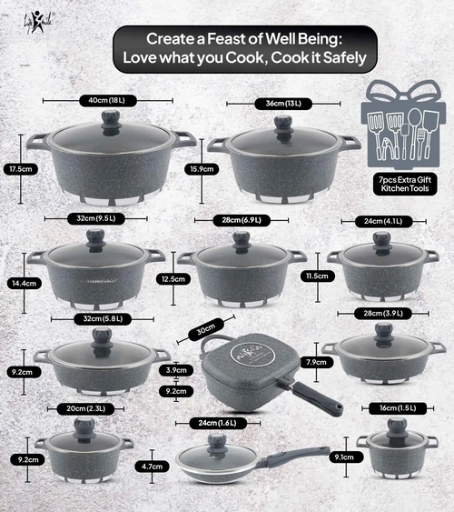 🎉Anniversary Sale-Cookware Set Pieces Non Stick Multi Layer Granite Coating🔥
