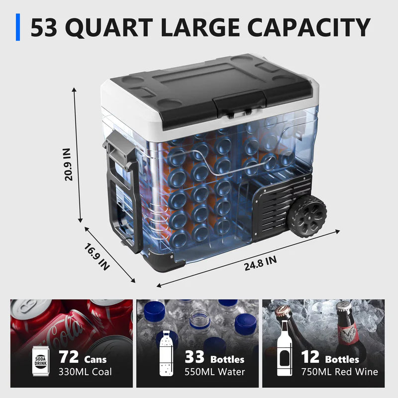 50L Portable Fridge Freezer – DC/AC Powered, Ice-Free Cooling Anywhere