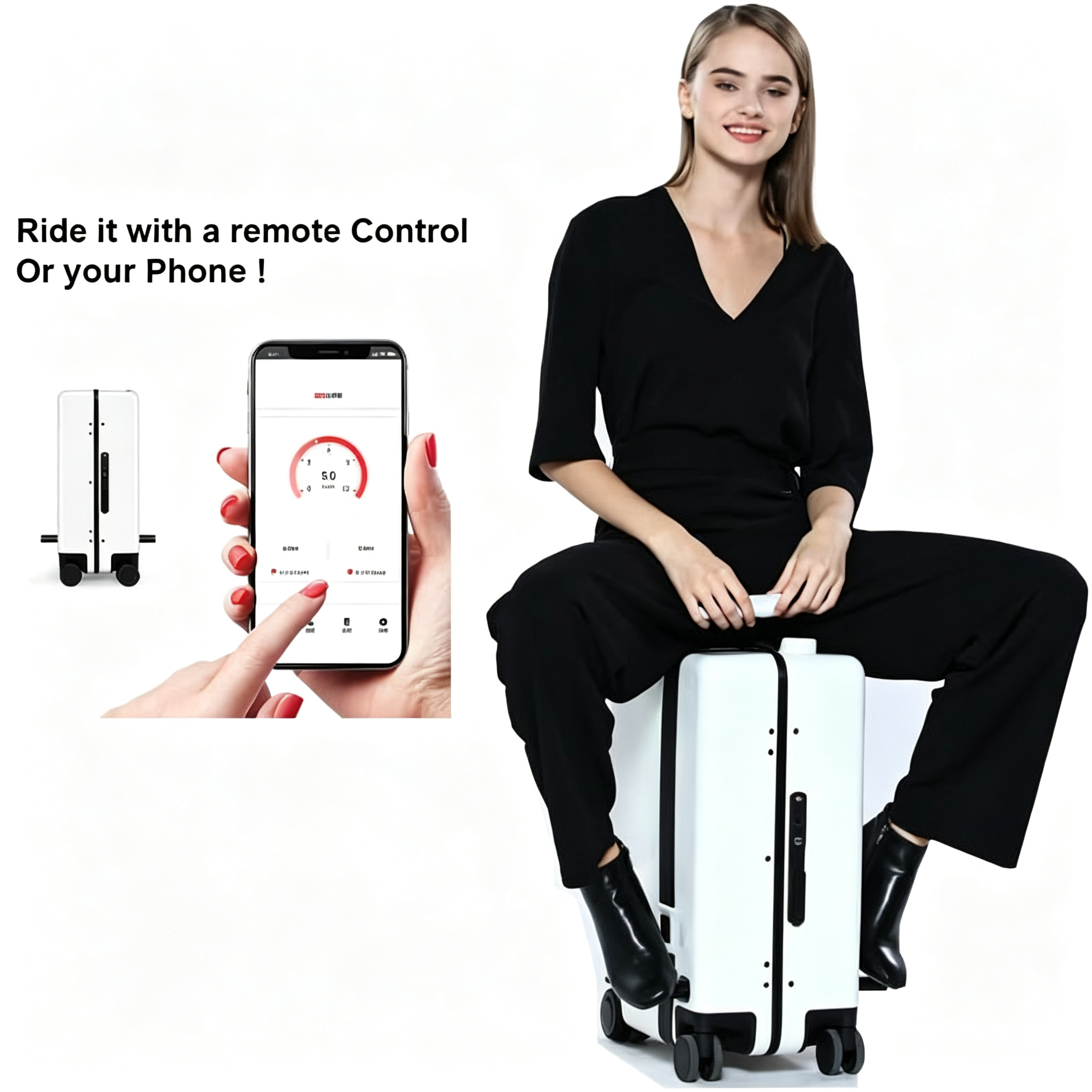 Smart Auto Follow Rideable Suitcase 33L, Lightweight Electric Luggage Scooter For Travel With Digital Lock, Waterproof And Lightweight