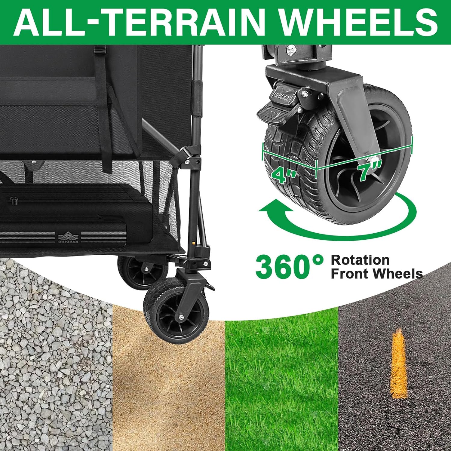 Double Decker Wagon 600lb Capacity & 400L Collapsible Sports Wagon with Big Wheels 54 Extended Utility Folding Cart for Camping Fishing & Outdoor Use