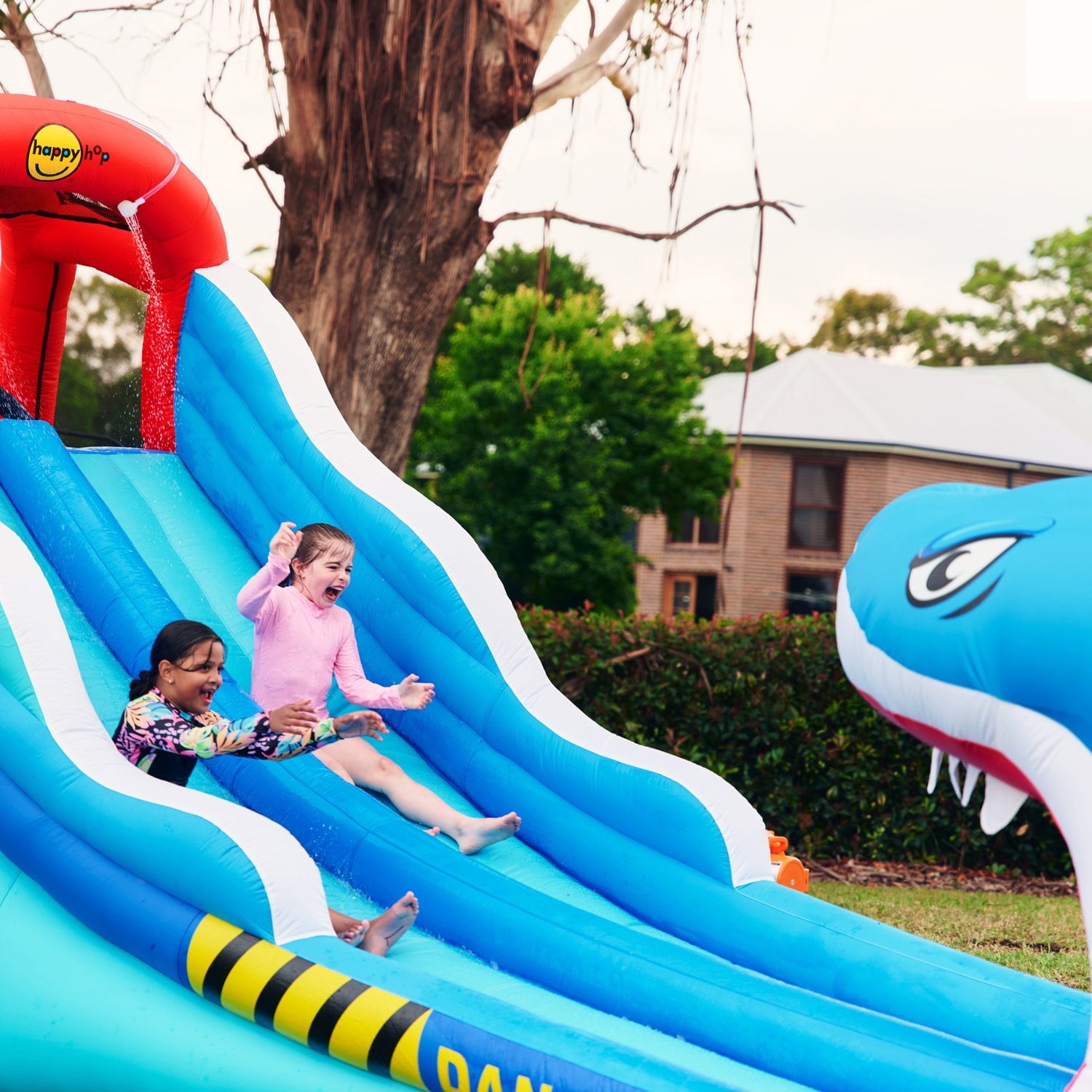 Happy Hop Shark Attack Double Slide Inflatable Water Slide