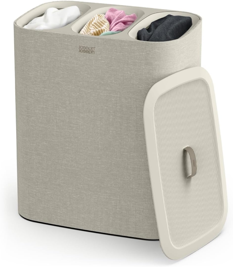 Tota Trio 90 liter/23.8 gallon Laundry Hamper Separation Basket with lid, 3 Removable Washing Bags with Handles