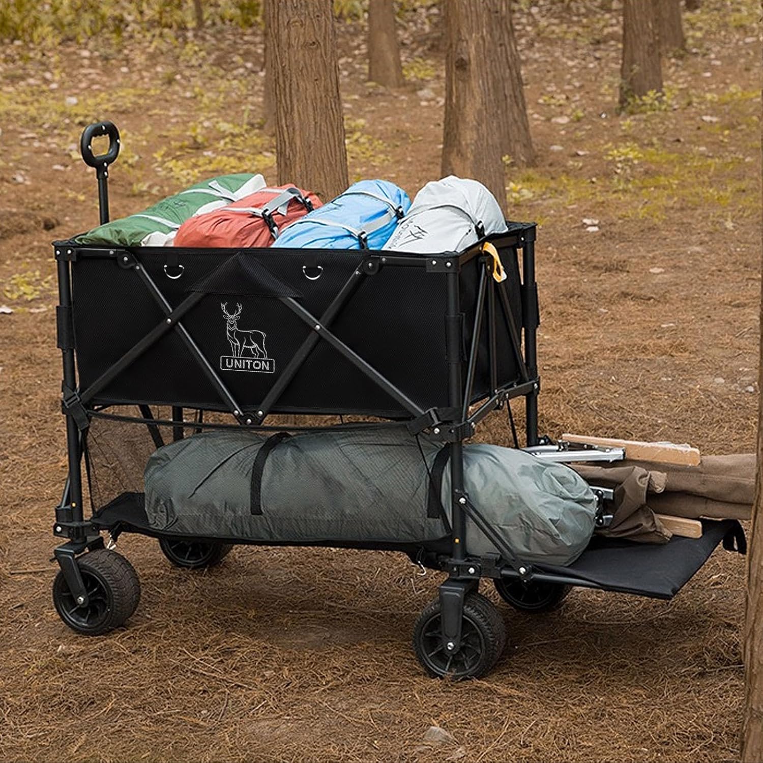 Double Decker Wagon 600lb Capacity & 400L Collapsible Sports Wagon with Big Wheels 54 Extended Utility Folding Cart for Camping Fishing & Outdoor Use