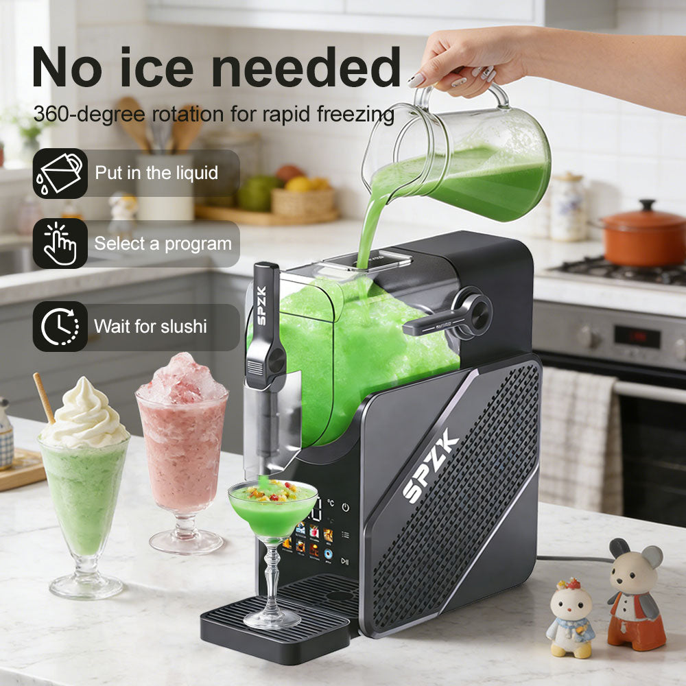 Slushie Machine No Ice Needed, Slushy Machine for Home, 88oz Frozen Drink Maker with 3 Preset Programs for Ice Slush, Snow Slush, Milkshake, Adjustable Hardness, LED Display, Self-Cleaning, Black