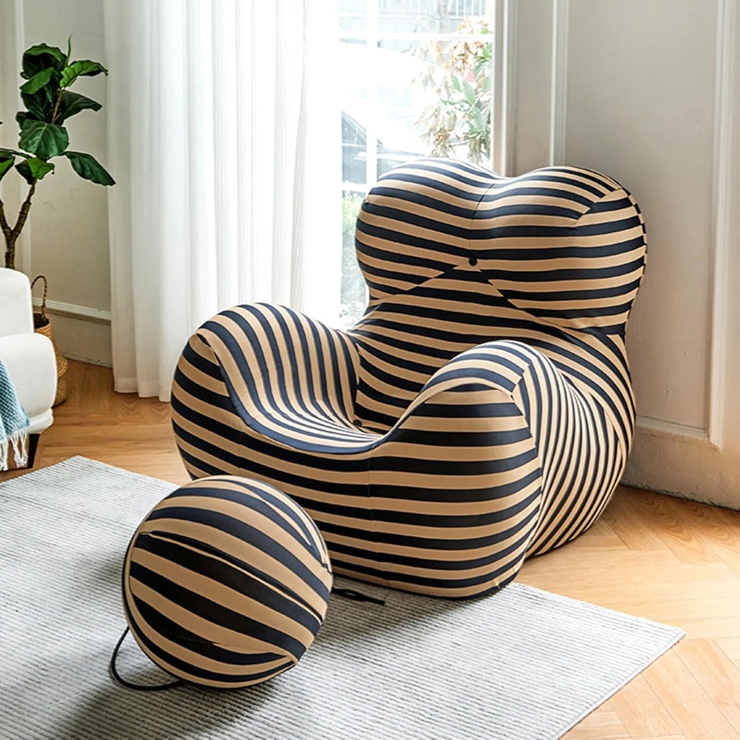 Modern Living Room Accent Chair with Round Ottoman