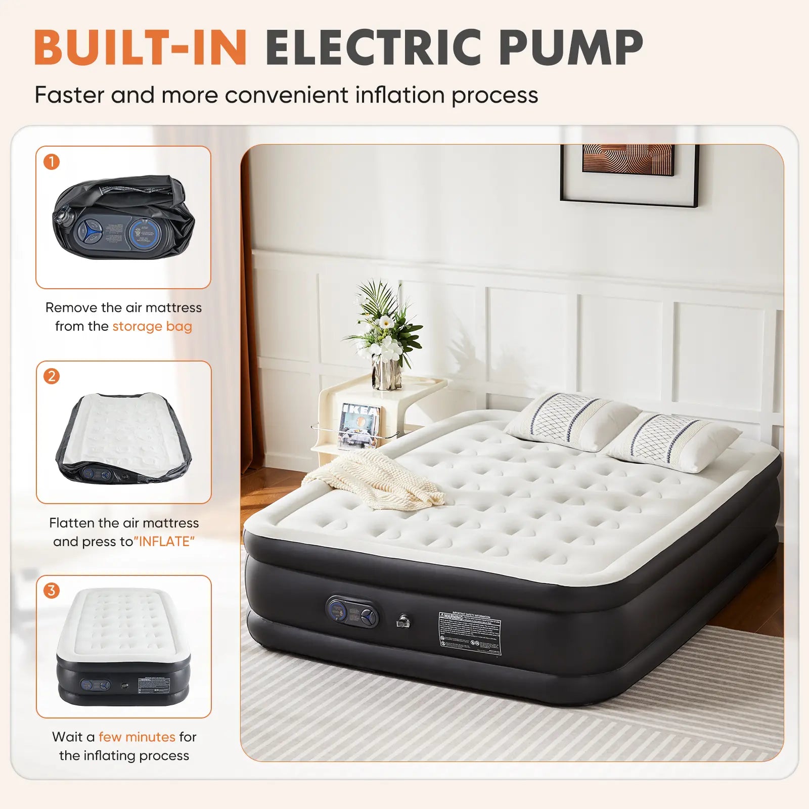 Air Mattress with Built-in Pump - 660 lbs Capacity