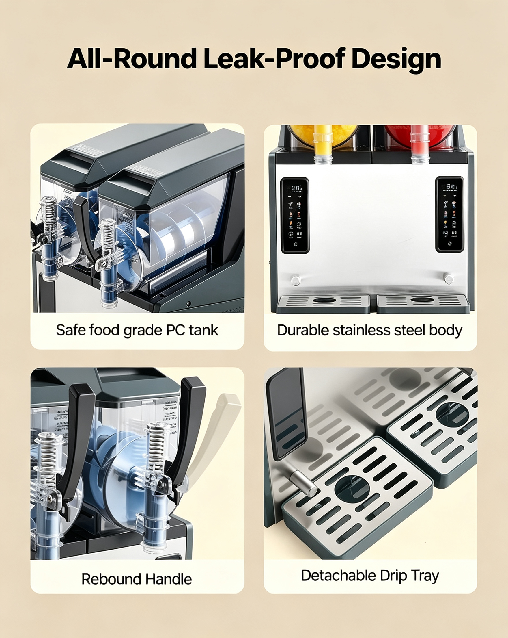 Slushie Machine, 4L/135oz x 2 Tank Slushy Machine for Home, No Ice Needed Frozen Drink Maker, Margarita Maker