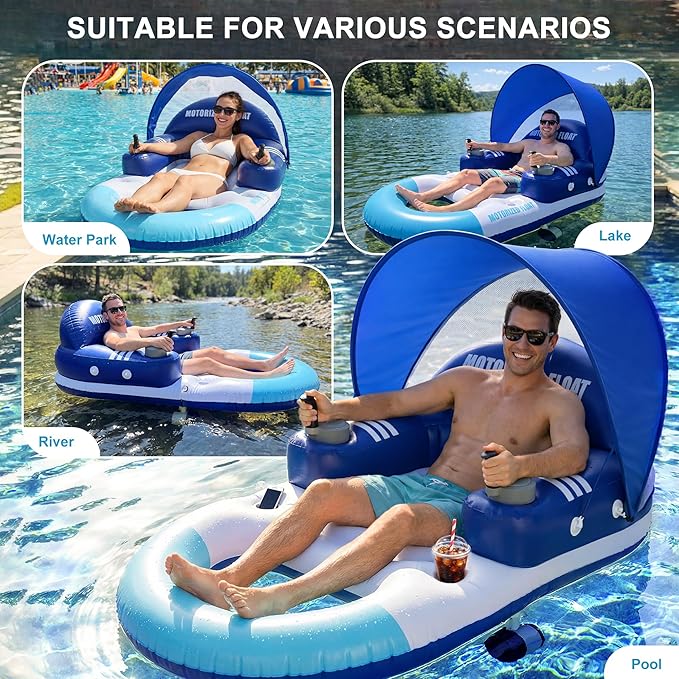 ⛱️Electric Motorized Pool Lounger w/ Sun Canopy! 🚤