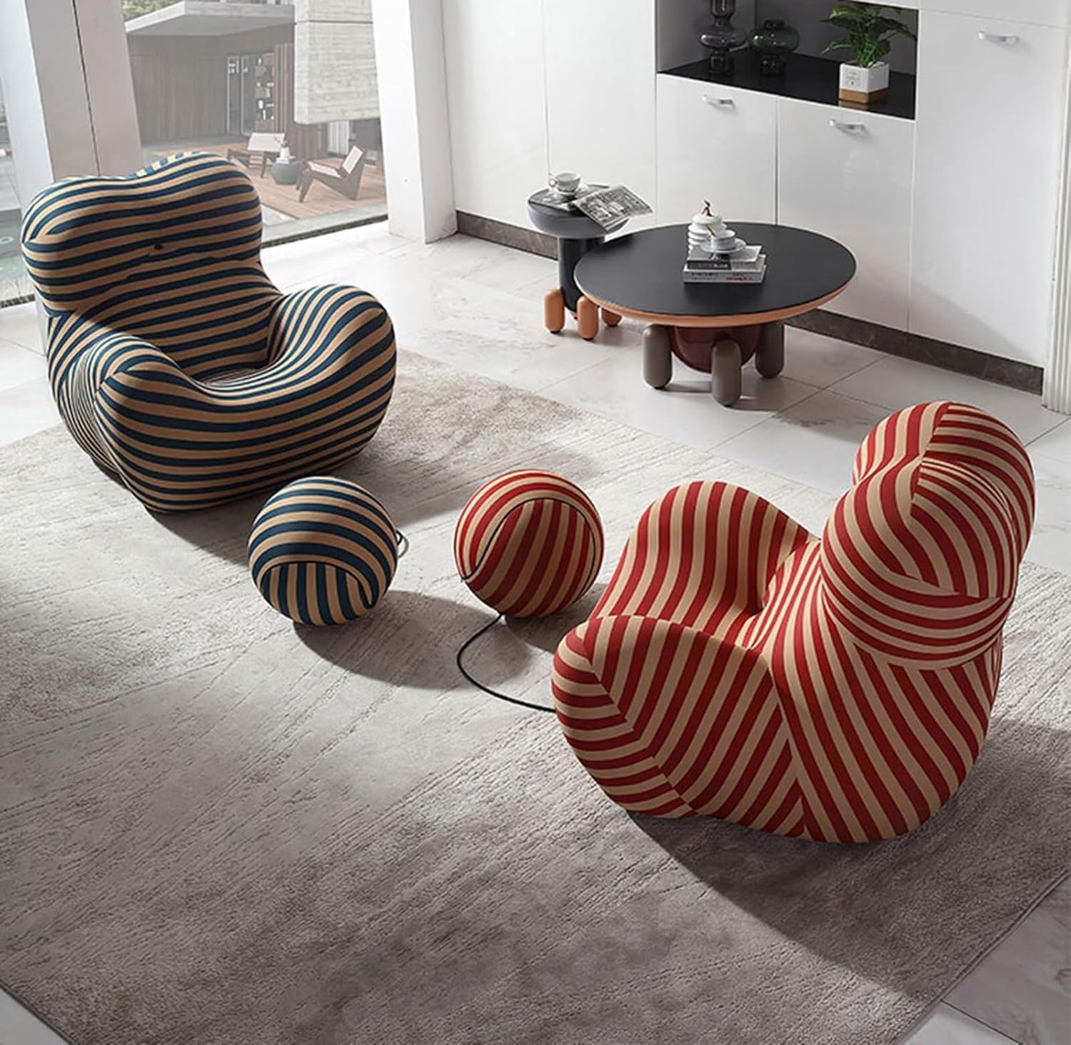 Modern Living Room Accent Chair with Round Ottoman