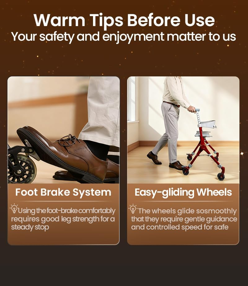 Travel Foldable Rollator Walker with Carry Bag Ultra Lightweight for Elderly Adults